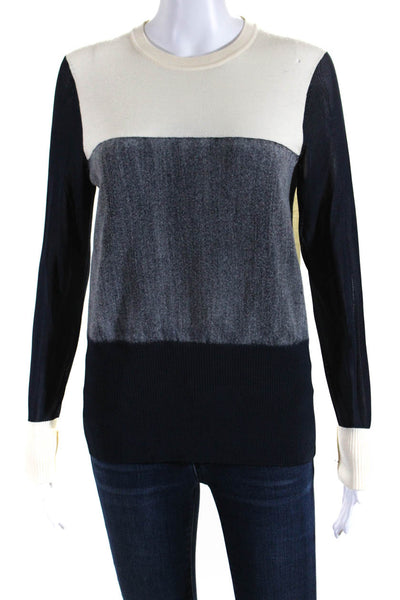 Rag & Bone Womens Sheer Long Sleeve Wool Combo Ribbed Trim Knit Top Gray Size M