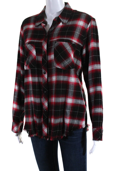 Rails Womens Long Sleeve Raw Hem Button Down Collared Plaid Shirt Red Size S