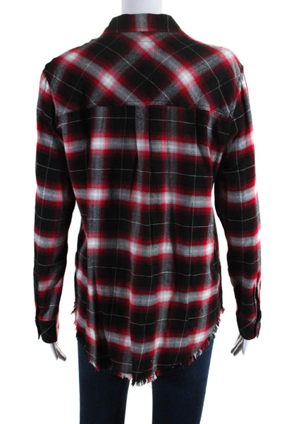 Rails Womens Long Sleeve Raw Hem Button Down Collared Plaid Shirt Red Size S
