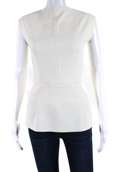 Designer Womens Front Zip Sleeveless Peplum Style Blouse White Size 12