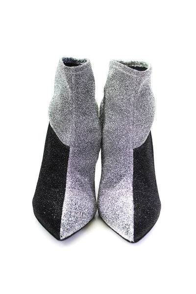 Pierre Hardy Womens Kelly Knitted Pointed Toe Ankle Boots Silver Black Size 42 1