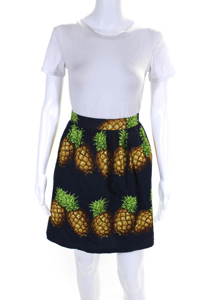 J Crew Women's Hook Closure Lined Flare Pineapple Print Mini Skirt Blue Size 8
