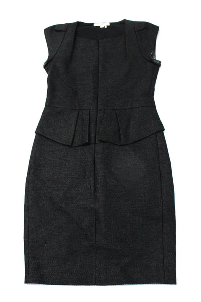 Maje Womens Cap Sleeves Knee Length Peplum Dress Black Cotton Sze 36