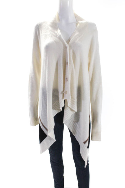 360 Cashmere Womens Asymmetrical Button Down Cardigan Sweater White Size Medium