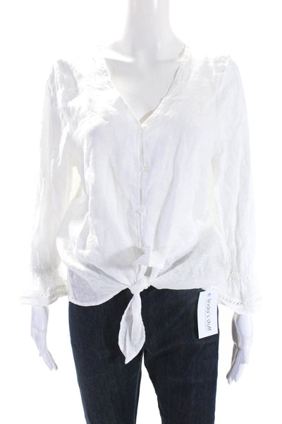 Maven West Womens Linen Long Sleeves Button Down Shirt White Size Large