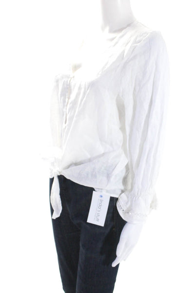 Maven West Womens Linen Long Sleeves Button Down Shirt White Size Large