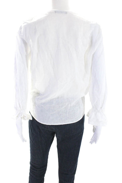 Maven West Womens Linen Long Sleeves Button Down Shirt White Size Large