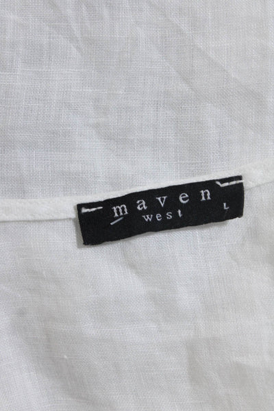 Maven West Womens Linen Long Sleeves Button Down Shirt White Size Large