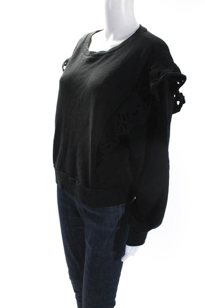 Joie Womens Ruffled Eyelet Long Sleeves Sweatshirt Black Size Extra Large