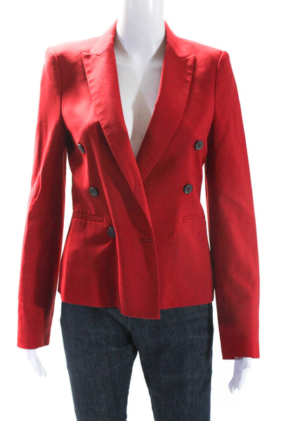 Zara Womens Wool Notched Collar Double Breasted Blazer Jacket Red Size XS