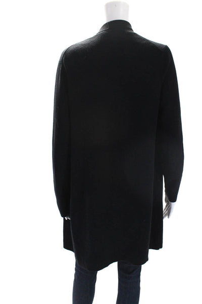 Eileen Fisher Womens Wool Open Front Draped Long Sleeve Cardigan Black Size M