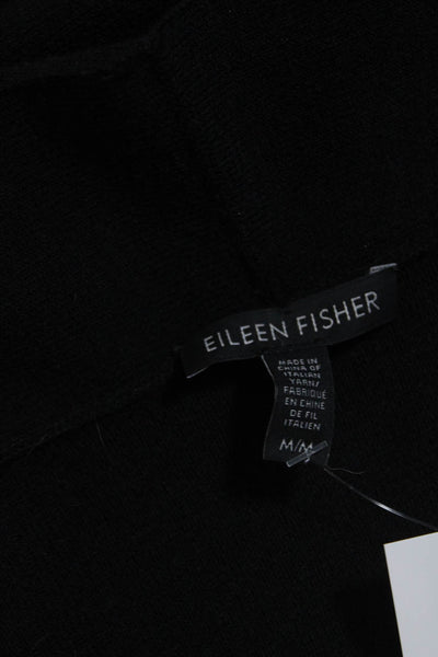 Eileen Fisher Womens Wool Open Front Draped Long Sleeve Cardigan Black Size M