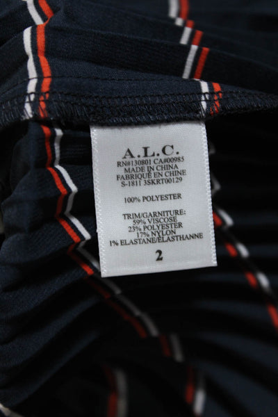 ALC Womens Crepe Pleated Striped Elastic Waist A-Line Maxi Skirt Black Size 2