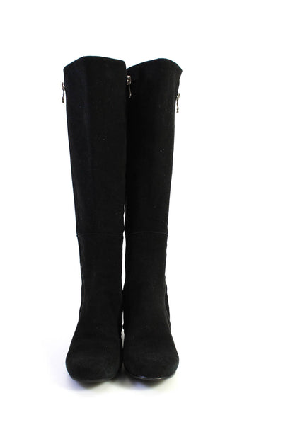 Milano Mode Womens Suede Zip Up Knee High Low Wedge Boots Black Size 7.5