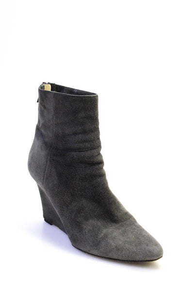 Jimmy Choo Womens Suede Zip Up High Wedge Ankle Boots Dark Gray Size 38 8