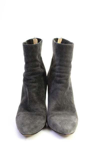Jimmy Choo Womens Suede Zip Up High Wedge Ankle Boots Dark Gray Size 38 8