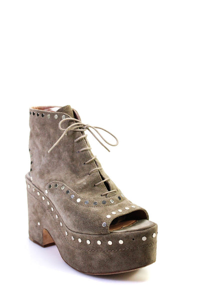 Laurence Dacade Womens Suede Studded Platform Split Wedges Sandals Gray Size 11