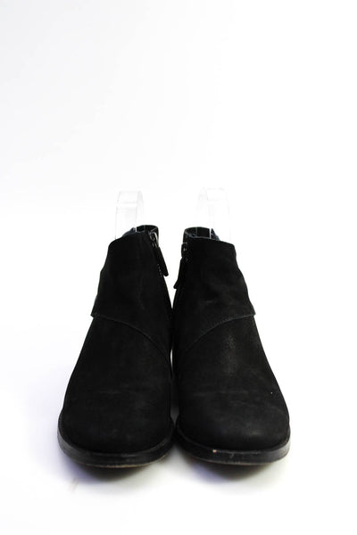 Eileen Fisher Womens Suede Stacked Heel Zip Up Low Ankle Boots Black Size 5.5
