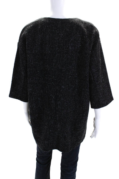 Eileen Fisher Women's Round Neck 3/4 Sleeves Open Front Cardigan Black Size S