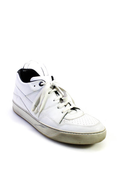 Lanvin Mens Mid Top Perforated Leather Athletic Sneakers White Size 9