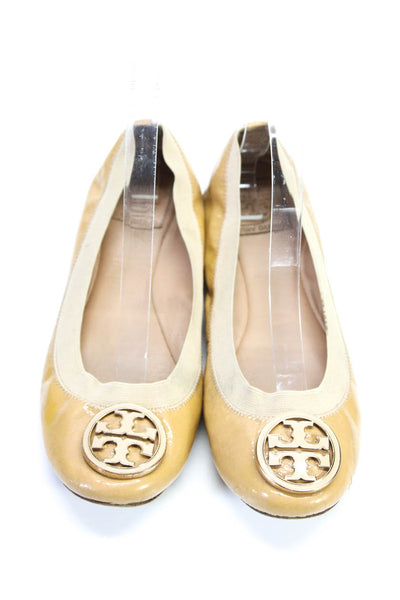 Tory Burch Womens Slip On Round Toe Logo Reva Ballet Flats Brown Leather 8.5M