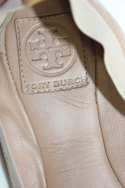Tory Burch Womens Slip On Round Toe Logo Reva Ballet Flats Brown Leather 8.5M