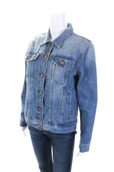 J Crew Womens Blue Cotton Medium Wash Collar Long Sleeve Denim Jacket Size M