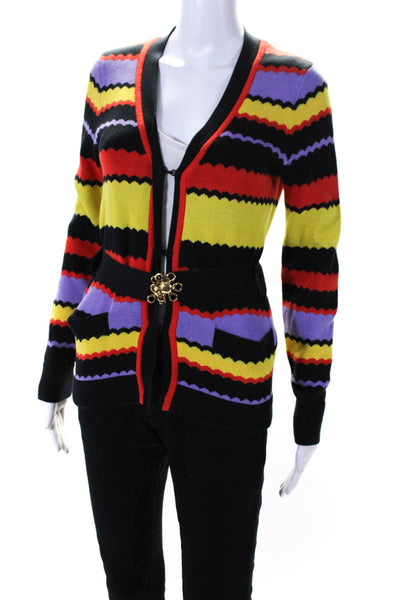 Milly Women's V-Neck Long Sleeves Hook Closure Stripe Multicolor Cardigan Size S