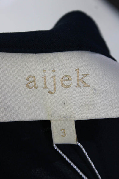 Aijek Women's Round Neck Long Sleeves Lace Trim Button Up Blouse Blue Size 3