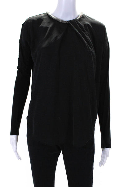 Rachel Rachel Roy Women's Round Neck Long Sleeves Beaded Blouse Black Size XS