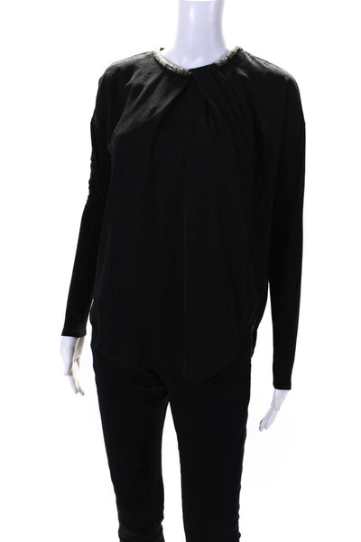 Rachel Rachel Roy Women's Round Neck Long Sleeves Beaded Blouse Black Size XS