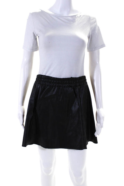 BCBGMAXAZRIA Women's Elastic Waist Lined Faux Leather Mini Skirt Black Size M