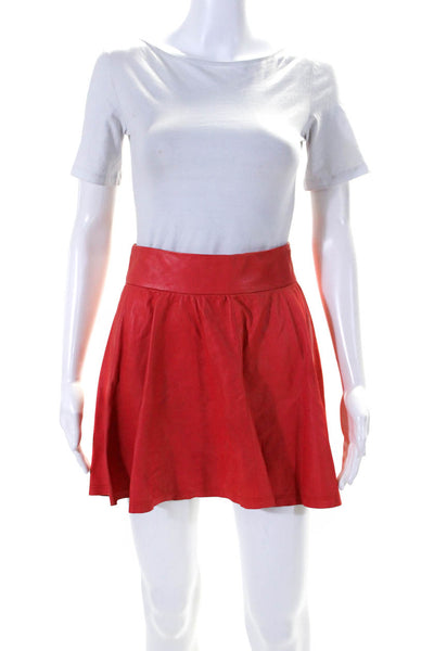 Alice + Olivia Women's Zip Closure Flare Leather Mini Skirt Orange Size S