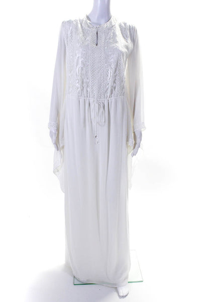Tadashi Shoji Women's Round Neck Long Sleeves Beaded Maxi Dress White Size XS
