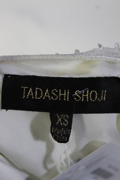 Tadashi Shoji Women's Round Neck Long Sleeves Beaded Maxi Dress White Size XS