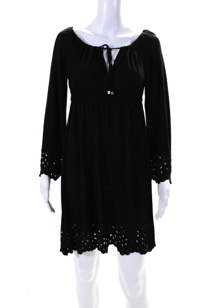 Michael Kors Women's Boat Neck Long Sleeves Embroidered Mini Dress Black Size 2