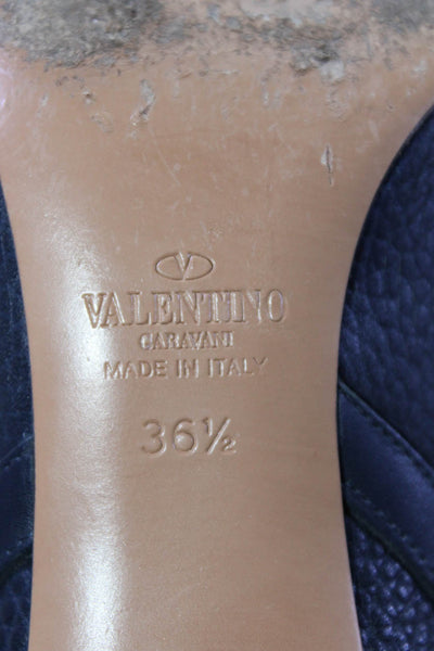Valentino Garavani Womens Leather Studded Buckled Heeled Booties Blue Size 6.5