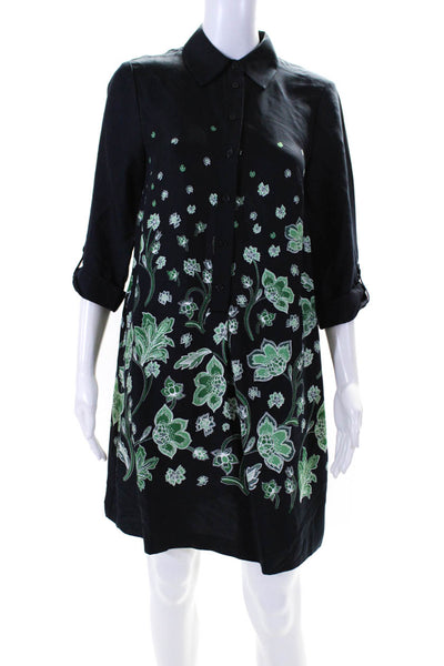 Hobbs London Womens Floral Long Sleeved Buttoned Shirt Dress Navy Green Size 2