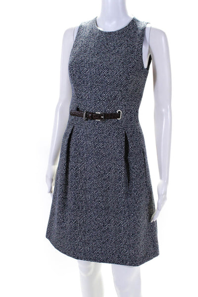 Michael Kors Womens Striped Belted Sleeveless A Line Dress Blue White Size 0