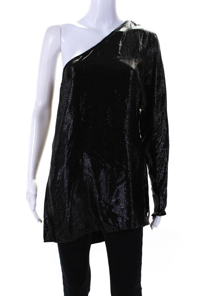 Kimberly Taylor Womens Metallic One Shoulder Long Sleeve Top Blouse Black Small