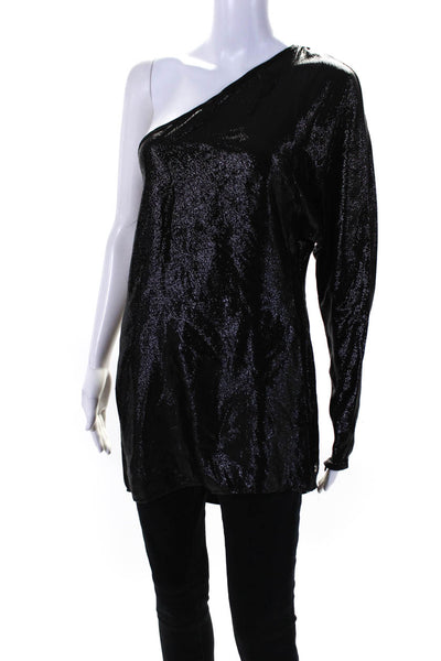 Kimberly Taylor Womens Metallic One Shoulder Long Sleeve Top Blouse Black Small