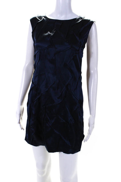 Alice + Olivia Womens Pleated Satin Sleeveless Sheath Dress Navy Blue Size 4