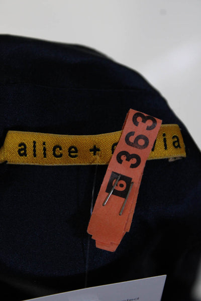 Alice + Olivia Womens Pleated Satin Sleeveless Sheath Dress Navy Blue Size 4
