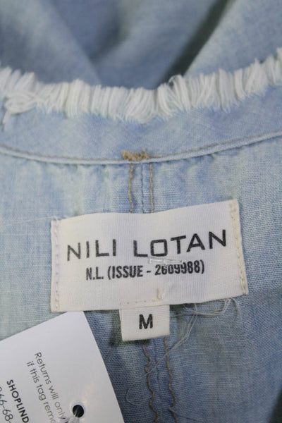 Nili Lotan Women's Scoop Neck Sleeveless Fringe Hem Blouse Blue Size M