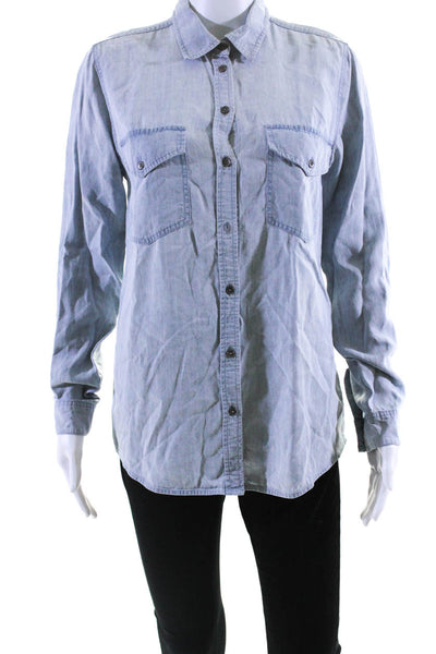 Club Monaco Women's Collared Long Sleeves Button Down Chambray Shirt Size S