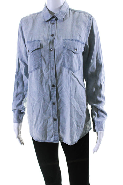 Club Monaco Women's Collared Long Sleeves Button Down Chambray Shirt Size S