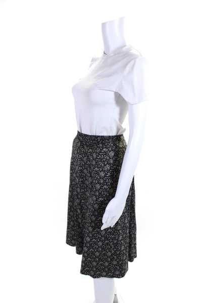 Cacharel Womens Knee Length Floral Wrap Pencil Skirt Black Gray Cotton Size 8