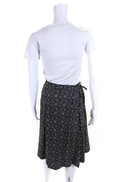Cacharel Womens Knee Length Floral Wrap Pencil Skirt Black Gray Cotton Size 8