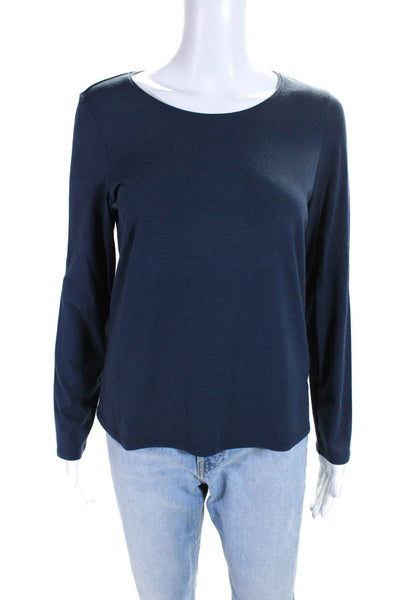 Eileen Fisher Womens Long Sleeve Scoop Neck Tee Shirt Navy Blue Size PM