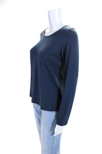 Eileen Fisher Womens Long Sleeve Scoop Neck Tee Shirt Navy Blue Size PM